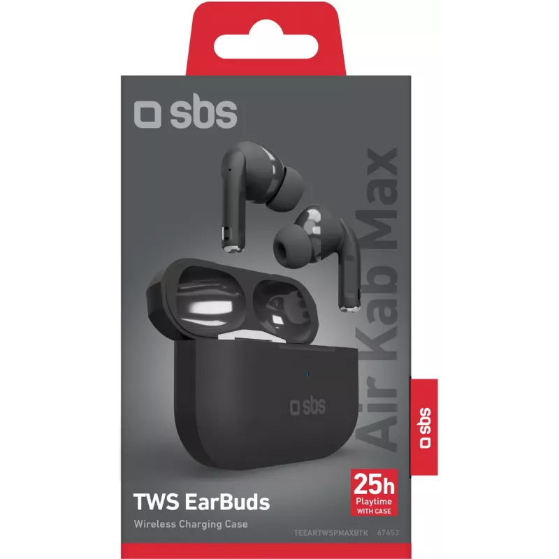 SBS Air Kab Max TWS slúchadlá do uší s puzdrom na bezdrôtové nabíjanie, čierne (TEEARTWSPMAXBTK)