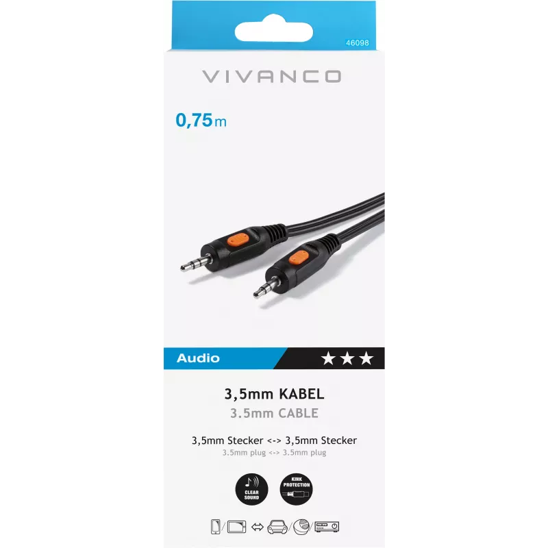 Vivanco audio kábel 3,5 mm na 3,5 mm 0,75 m (VVAJACK07MMK)