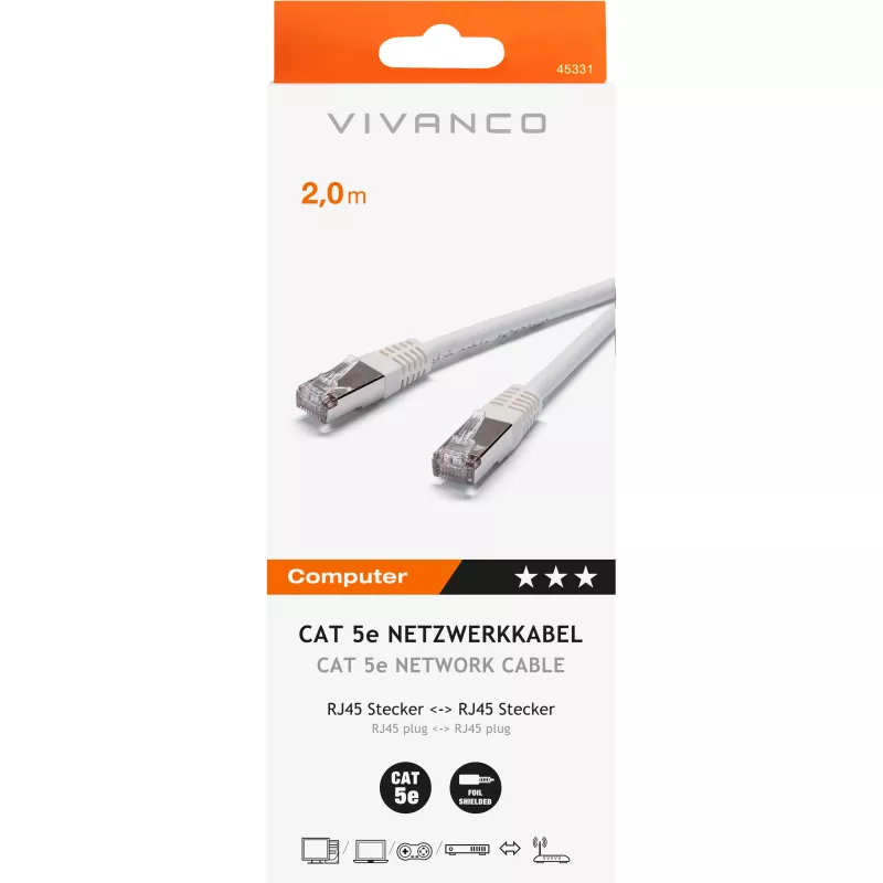 Vivanco prepojovací kábel CAT 5e 2 m (VVITLAN5E200W)