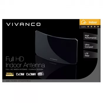 Vivanco VVTVANTMCIRCLE vnútorná anténa pre DVB-T/T2 so zosilnením 28 dB, filter LTE/4G/5G, podpora DAB/DAB+, čierna
