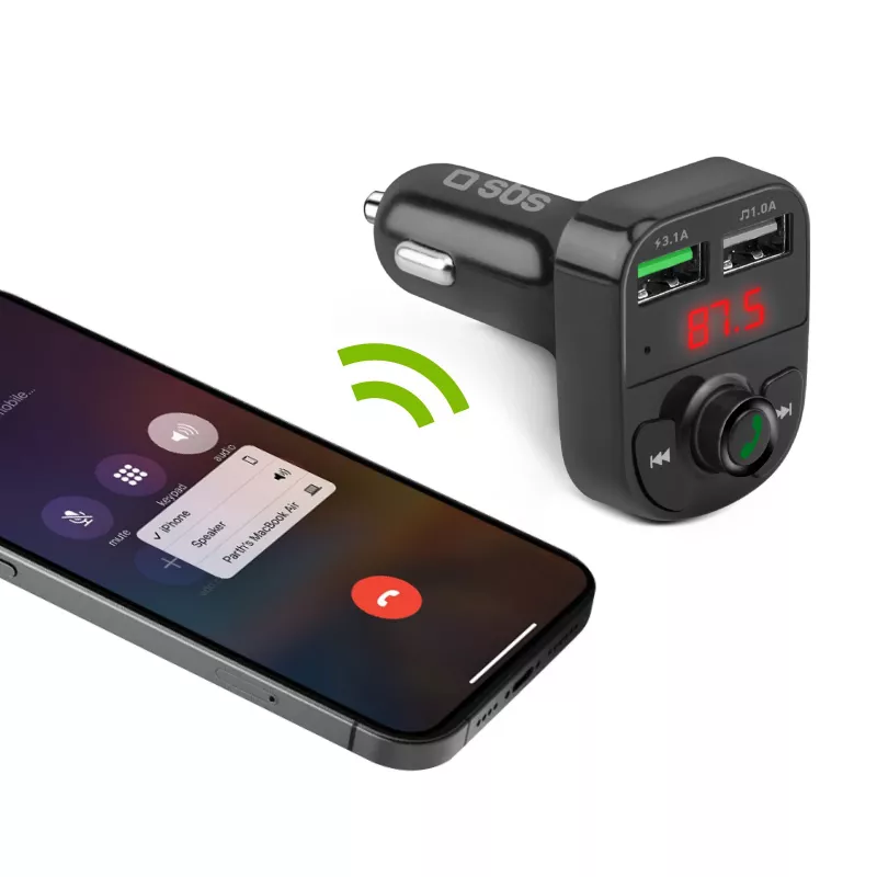 SBS TECARFM2USB Bluetooth FM vysielač s funkciou hands-free a duálnym USB nabíjaním