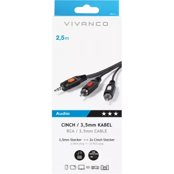 Audio kábel 3.5 mm na 2xRCA Vivanco 2.5 m (VVAJACK2RCA25MMK)