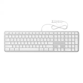 Satechi Slim LX3 káblová klávesnica s podsvietením a numerickým blokom, USB-C/USB-A, prepínač režimu Mac/Windows, strieborná
