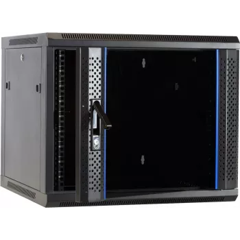 DSIT DS6609 9U nástenný serverový rack so sklenenými dverami, 600x600x501 mm, čierny