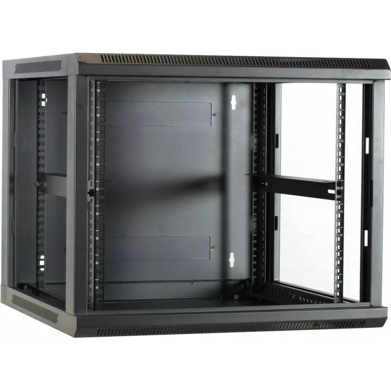DSIT DS6609 9U nástenný serverový rack so sklenenými dverami, 600x600x501 mm, čierny