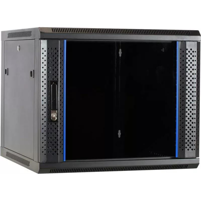 DSIT DS6609 9U nástenný serverový rack so sklenenými dverami, 600x600x501 mm, čierny