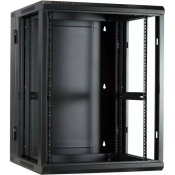 DSIT 15U nástenná serverová skriňa so sklenenými dverami a perforovanými bočnicami, 600x600x770 mm, čierna