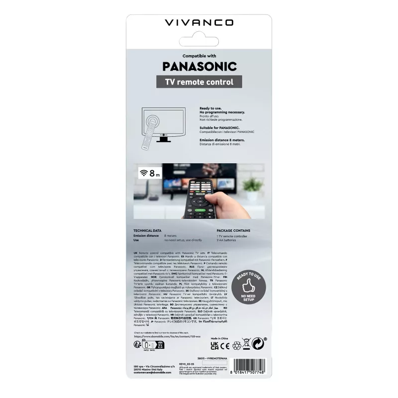 Vivanco VVREMOTEPANA univerzálny diaľkový ovládač pre Panasonic TV – predprogramovaný, IR, čierny