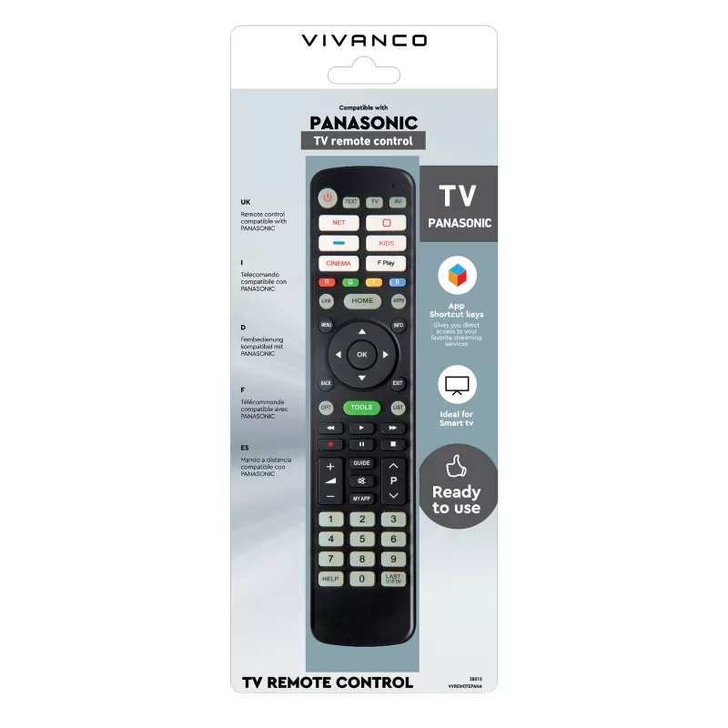 Vivanco VVREMOTEPANA univerzálny diaľkový ovládač pre Panasonic TV – predprogramovaný, IR, čierny