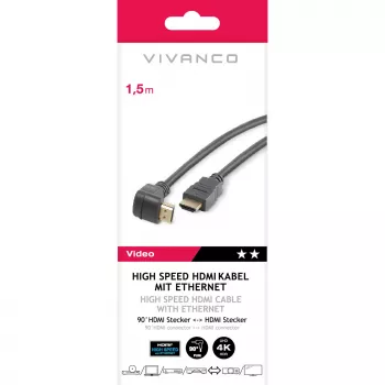 Kábel HDMI High Speed s Ethernetom Vivanco, zalomený o 90 stupňov, 1.5 m, čierny (VVVHDMI30M1M90K)