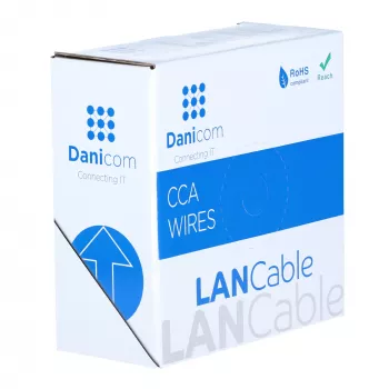 DSIT CAT6 U/UTP 50m kábel na cievke, sivý CCA, 250 MHz, Gigabit Ethernet, interiér, PVC plášť, AWG24, 4 páry