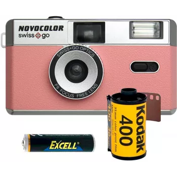 Swiss+Go Novocolor balík analógového fotoaparátu 35mm s bleskom, ružový (SWI401611)