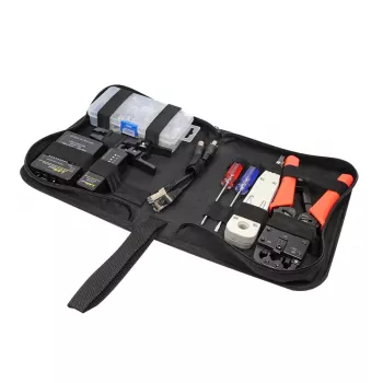 DSIT DC-TOOLSET-PRO Profesionálna sieťová súprava náradia s krimpovacími kliešťami, testerom, LSA nástrojom, kliešťami, skrutkovačmi, konektormi a puzdrom na zips