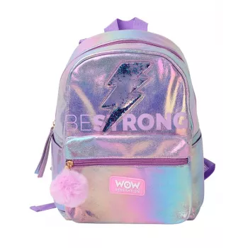 Holo Wow holografický školský batoh pre dievčatá s pomponom a nastaviteľnými popruhmi WOW00048