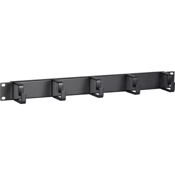 DSIT DS-1904 19 palcový 1U rackový panel na manažment káblov s 5 kovovými háčikmi, čierny