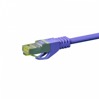 DSIT Cat.7 S/FTP (PiMF) RJ45 patch kábel, 0,25 m, fialový, LSZH, 10 Gbit/s, pozlátené kontakty, ochrana proti zlomeniu