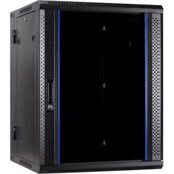 DSIT 18U nástenný serverový rozvádzač s tvrdenými sklenenými dverami, reverzibilný, 600x600x900 mm, čierna