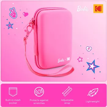Kodak x Barbie EVA ochranné puzdro s odnímateľným remienkom a sieťovanou priehradkou pre Printomatic a Step Slim, ružová (RODBCEPK)