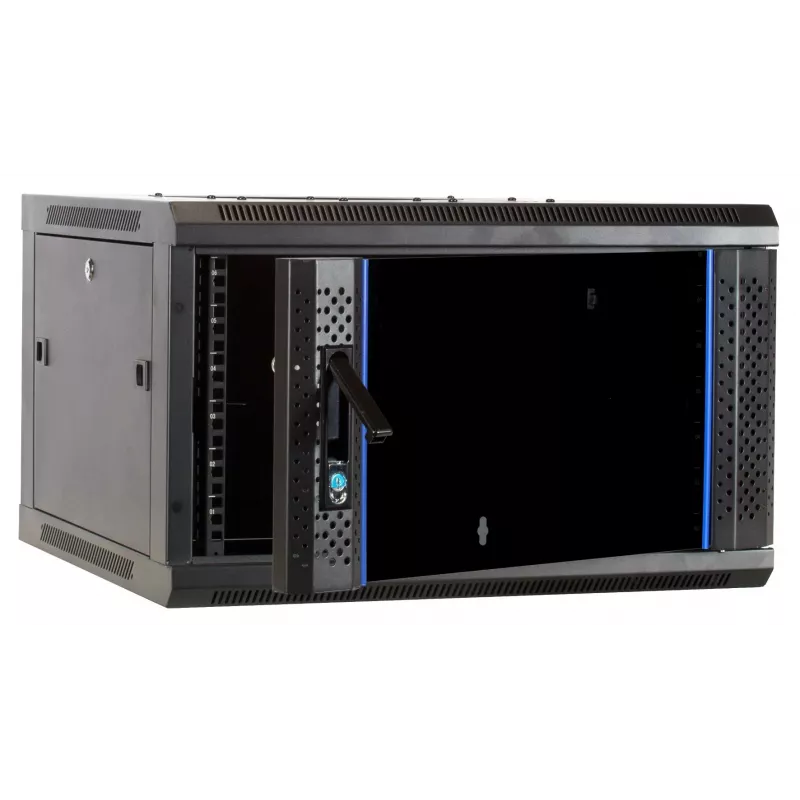 DSIT DS6604-F 6U nástenné serverové puzdro so sklenenými dverami, 600x450x320 mm, čierne