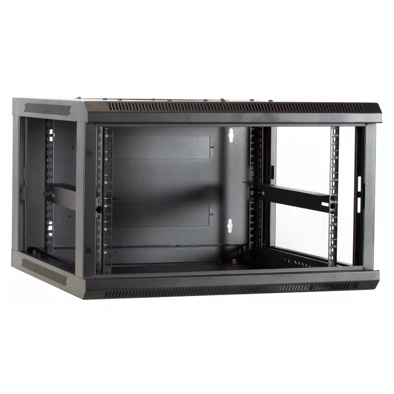 DSIT DS6604-F 6U nástenné serverové puzdro so sklenenými dverami, 600x450x320 mm, čierne