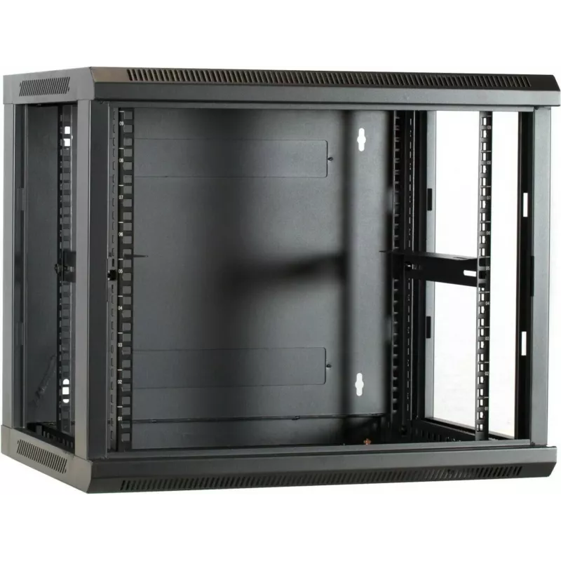 DSIT DS6409 9U nástenná serverová skriňa so sklenenými dverami, 600x450x500 mm, čierna