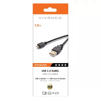 Vivanco VVITUSBAMICB10MK USB 2.0 Type-A na Micro-B kábel, 1 m, čierny