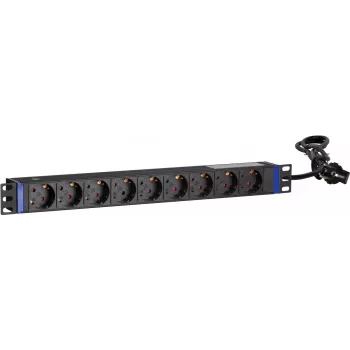 DSIT DS-9PDU 19 palcová racková rozvodnica napájania - 9 zásuviek Schuko, 16A, 1U, čierna