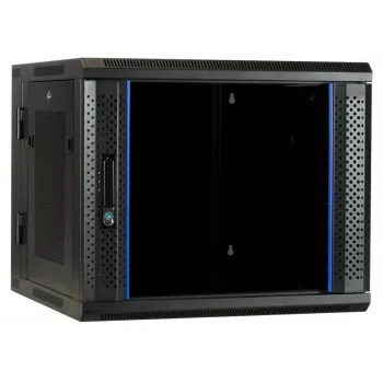 DSIT 6U nástenný rack s tvrdenými sklenenými dverami, obojstranný, 600x450 mm, čierny