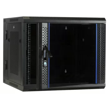 DSIT 6U nástenný rack s tvrdenými sklenenými dverami, obojstranný, 600x450 mm, čierny