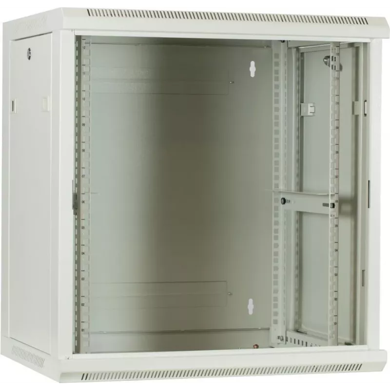 DSIT DS6412W 12U nástenný serverový rozvádzač so sklenenými dverami, 600x450x634 mm, biely