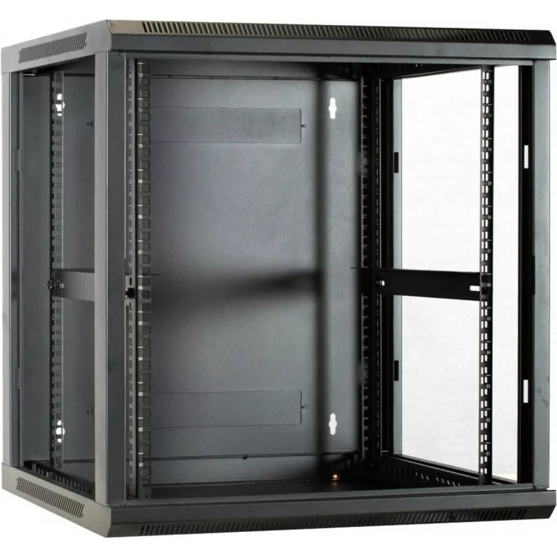 DSIT DS6612 12U nástenný serverový rozvádzač so sklenenými dverami, 600x600x635 mm, čierna