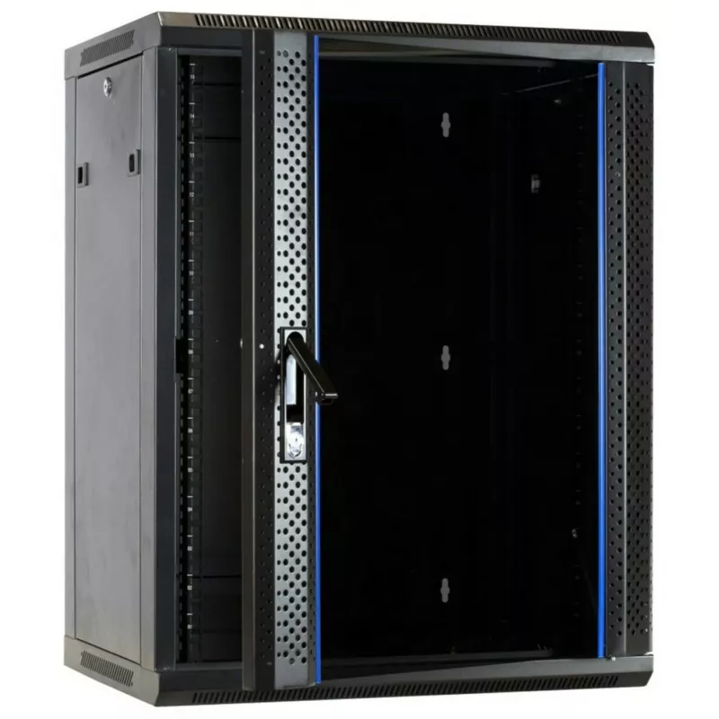 DSIT DS6615 15U nástenný serverový rozvádzač so sklenenými dverami, 600x600x770 mm, čierna
