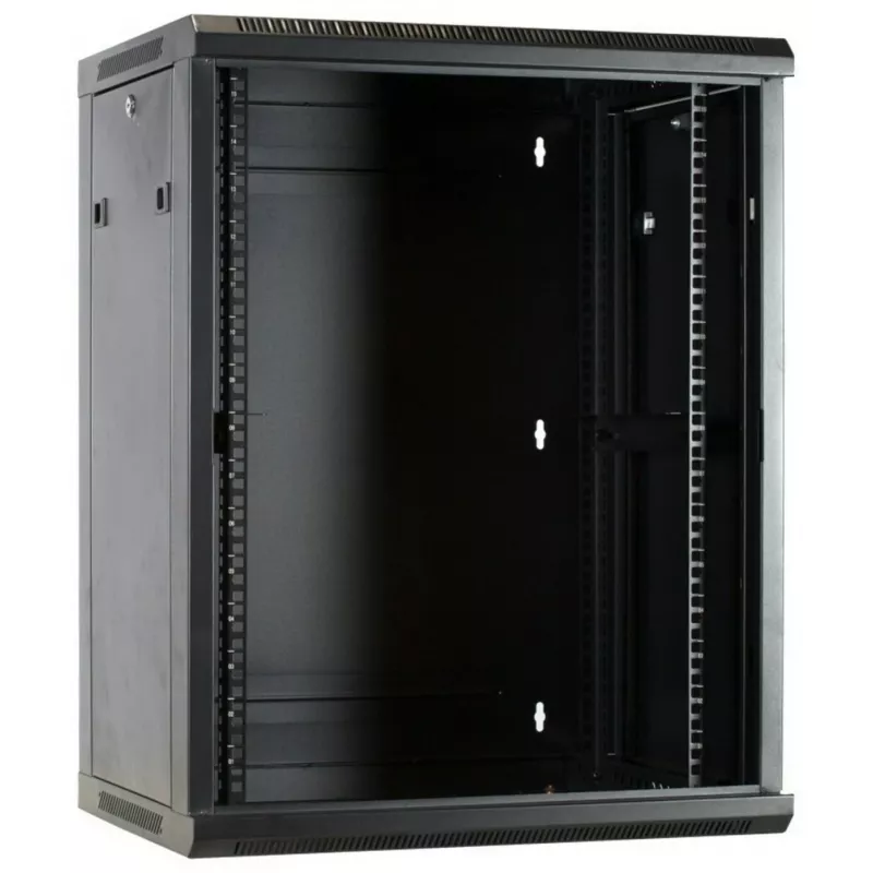 DSIT DS6615 15U nástenný serverový rozvádzač so sklenenými dverami, 600x600x770 mm, čierna