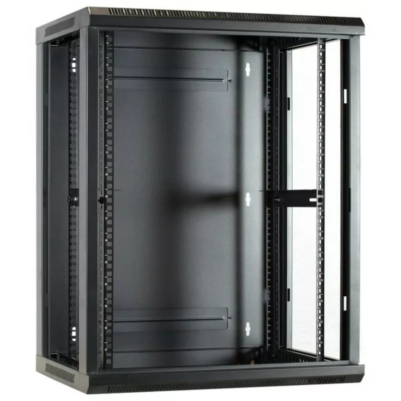 DSIT DS6615 15U nástenný serverový rozvádzač so sklenenými dverami, 600x600x770 mm, čierna