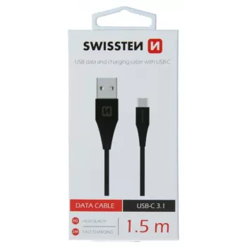 Swissten USB-A na USB-C 3.1 Gen 1 kábel 1,5 m čierna