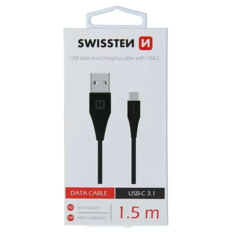 Swissten USB-A na USB-C 3.1 Gen 1 kábel 1,5 m čierna