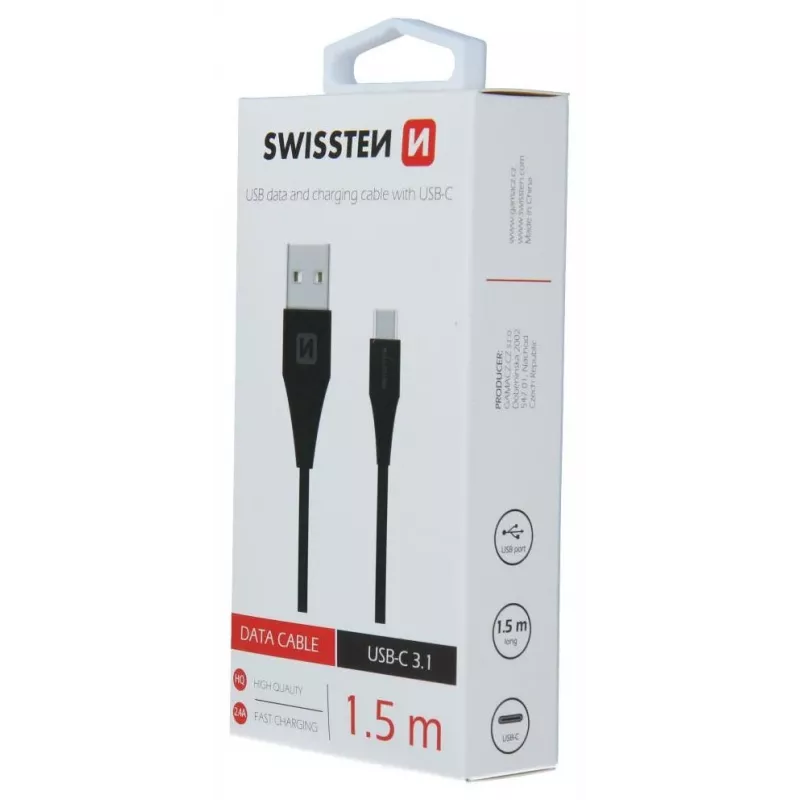Swissten USB-A na USB-C 3.1 Gen 1 kábel 1,5 m čierna