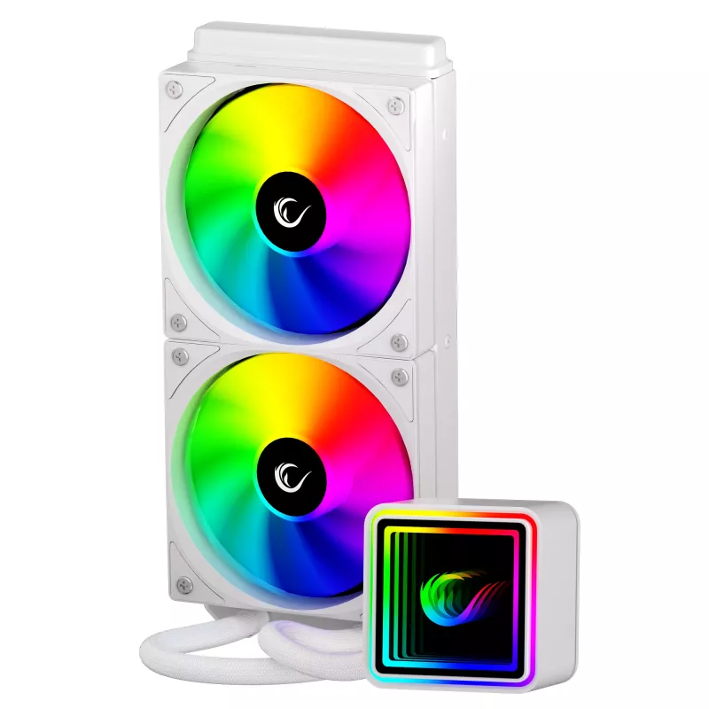 Rampage INFINITE V240 biela 240mm ARGB AIO kvapalinový CPU chladič s teplotným displejom