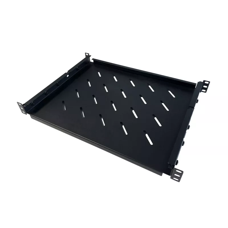 DSIT DS-FO96 19-palcová univerzálna pevná polica 1U, nastaviteľná hĺbka 710-950 mm, čierna
