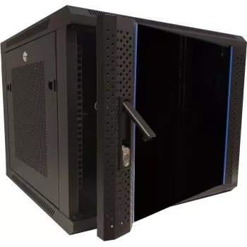 DSIT DS6609ZP 9U 19-palcová nástenná serverová skriňa so sklenenými dverami a perforovanými bočnými stenami, 600x600x501 mm, čierna