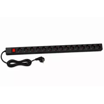 DSIT DS-15PDU 15-násobná vertikálna racková napájacia jednotka, 230V 16A, Schuko zásuvky, 2m kábel, čierna