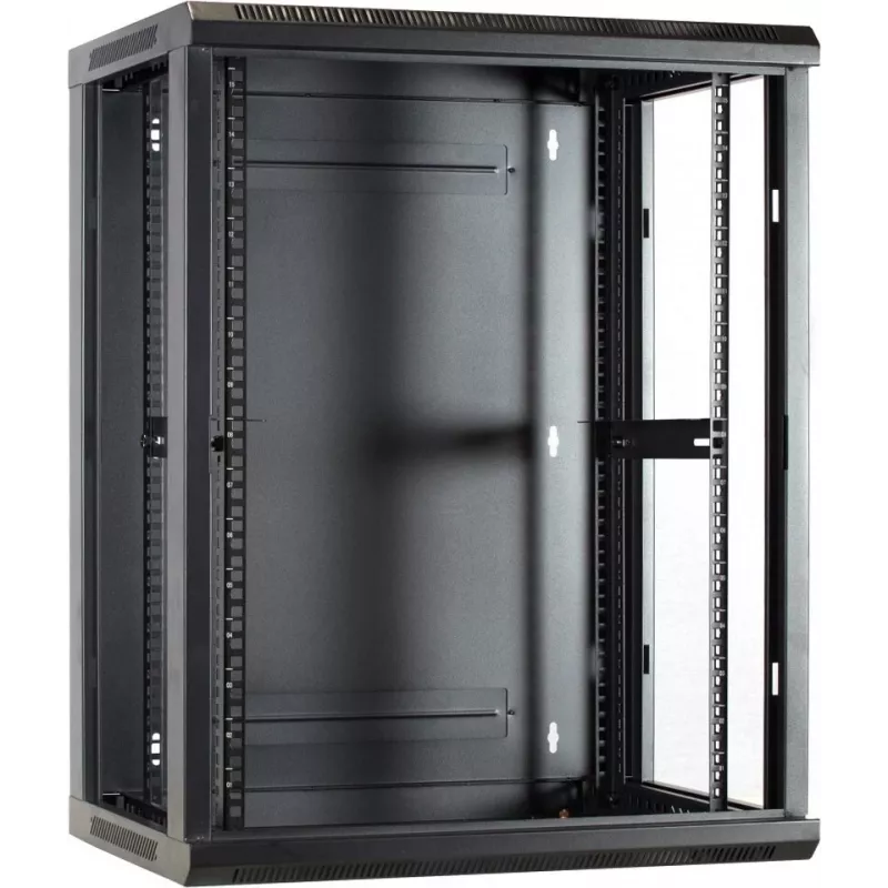 DSIT DS6415 15U nástenný serverový rozvádzač so sklenenými dverami, 600x450x770 mm, čierny