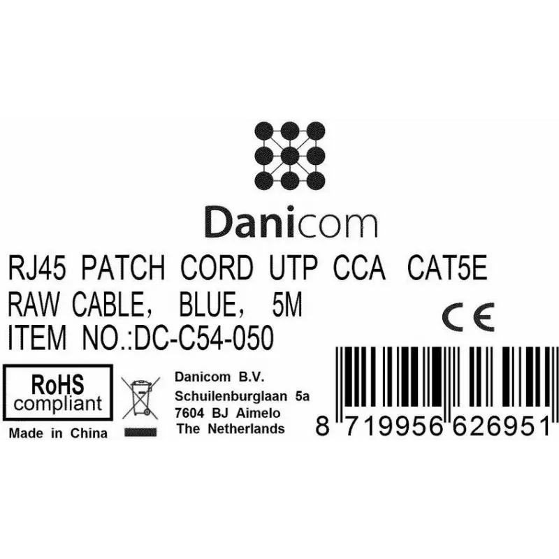 DSIT CAT 5e U/UTP sieťový patch kábel, 5 m, modrá, CCA, RJ45 (DC-C54-050)