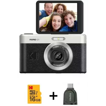 KODAK PixPro C1 čierny kompaktný digitálny fotoaparát s 16GB SDHC kartou