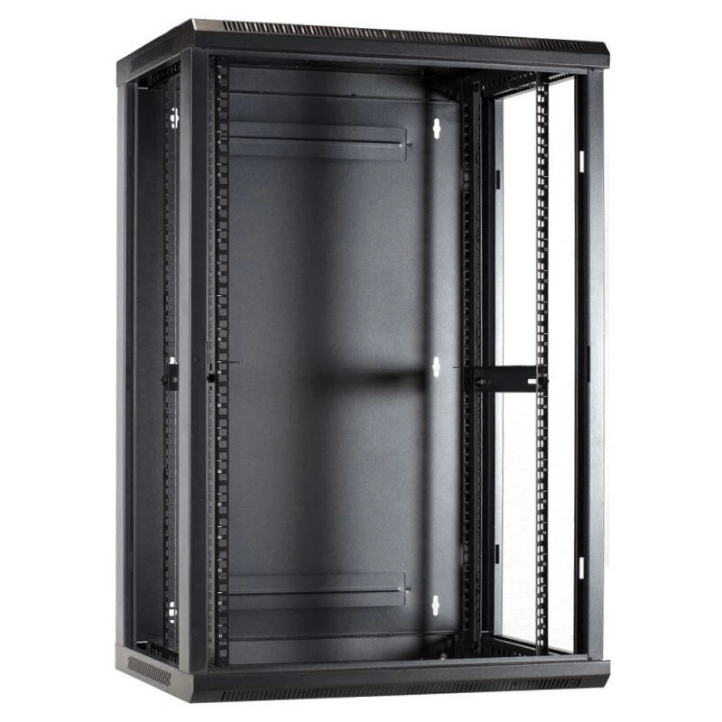 DSIT 18U nástenný serverový rozvádzač s kovovými dverami, 600x450x900 mm, čierny