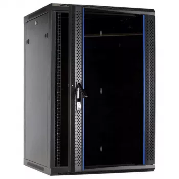 DSIT 27U nástenný serverový rozvádzač s presklenými dverami, 600x600x1300 mm, čierny