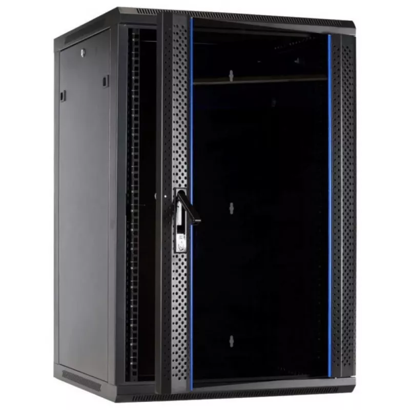 DSIT 27U nástenný serverový rozvádzač s presklenými dverami, 600x600x1300 mm, čierny