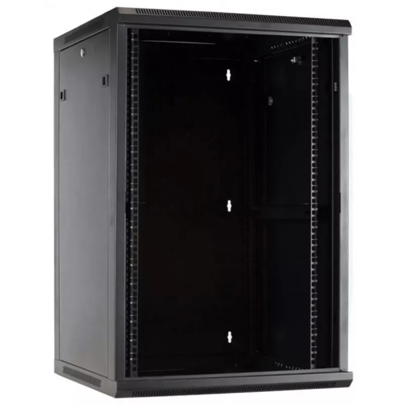 DSIT 27U nástenný serverový rozvádzač s presklenými dverami, 600x600x1300 mm, čierny