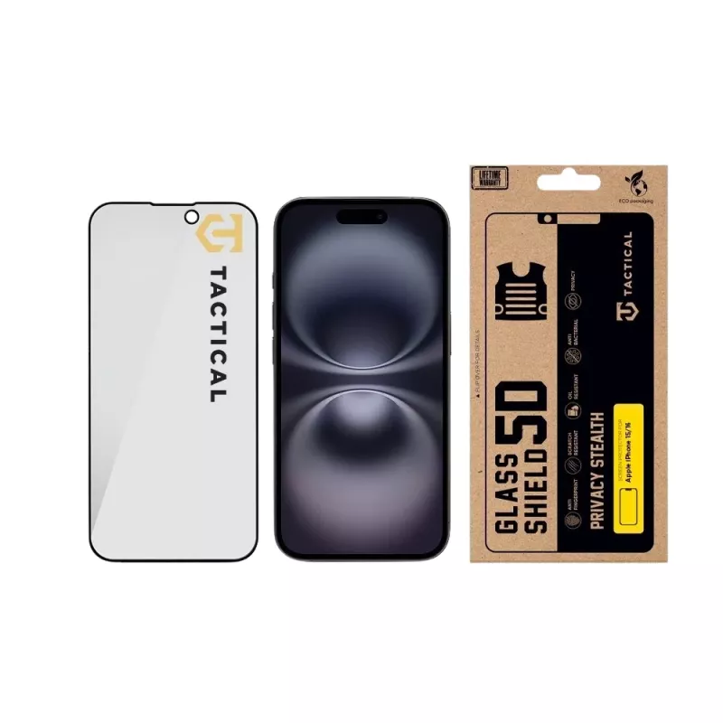 Tactical Glass Shield Privacy 5D ochranná fólia displeja pre iPhone 15 / 16, čierna