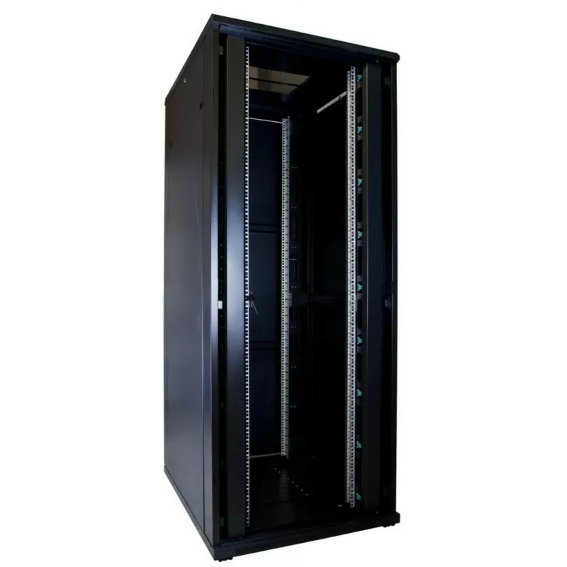 DSIT DS8042 42U 19 palcový serverový rack s tvrdenými sklenenými dverami, 800x1000mm, čierny